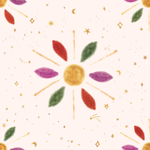 Seamless Gal - Equinox Watercolor Sun And Fall Foliage On Cream