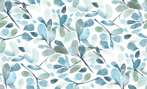 Sara Swanson - Faded Watercolor Leaves Aqua