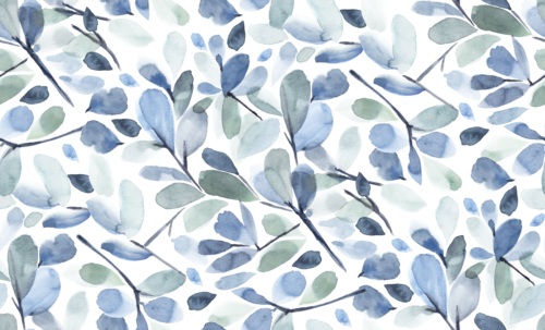 Sara Swanson - Faded Watercolor Leaves Blue