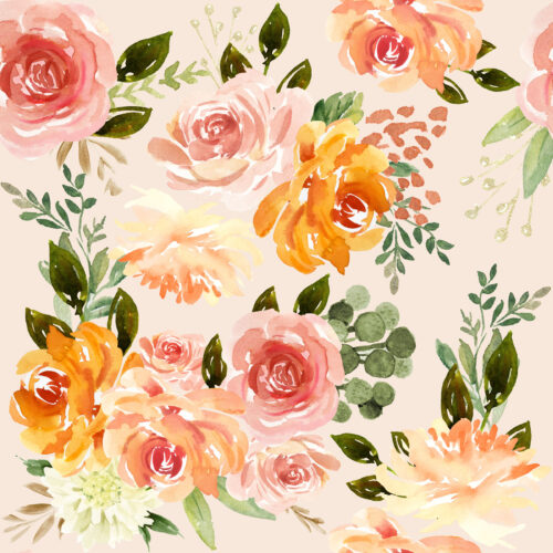 Hip Kid Design - Fall Blossom Florals on Peach White