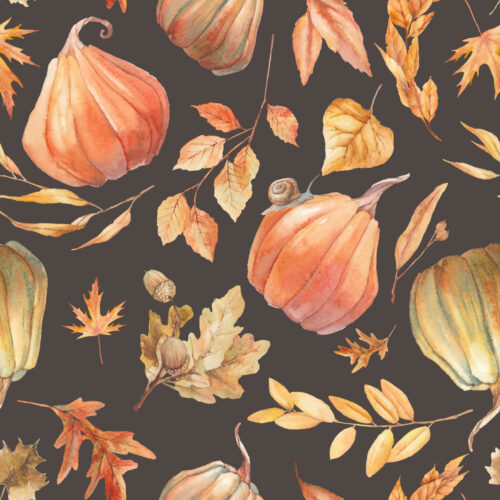 Hip Kid Design - Fall Leaves and Pumpkins on Charcoal