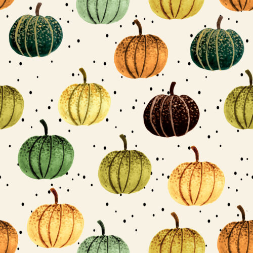 Hip Kid Design - Fall Pumpkins on Spanish Cream Black Dots