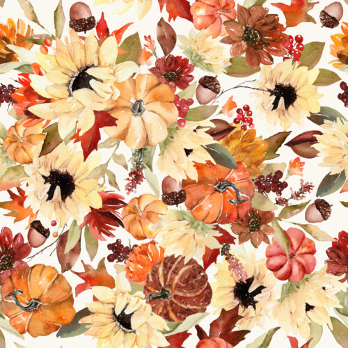 Hip Kid Design - Fall Sunflowers, Pumpkins and Maple Leaves on Bone