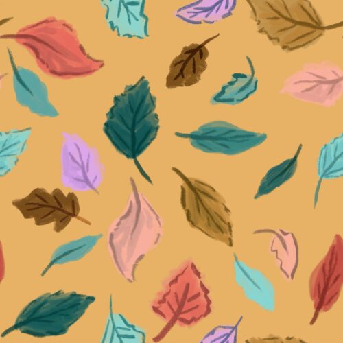 Fall Colorful Leaves On Mustard Yellow