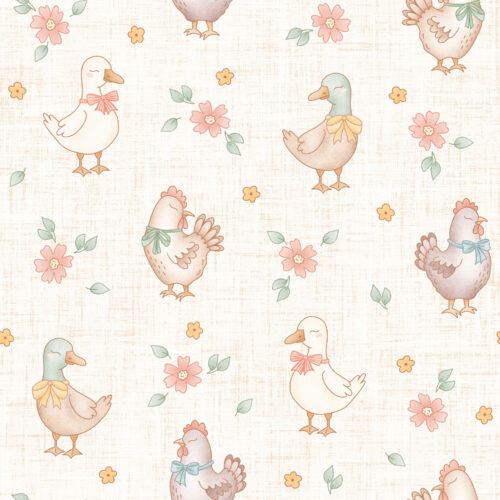 Krystal Winn - Farmyard Chickens And Ducks Floral White