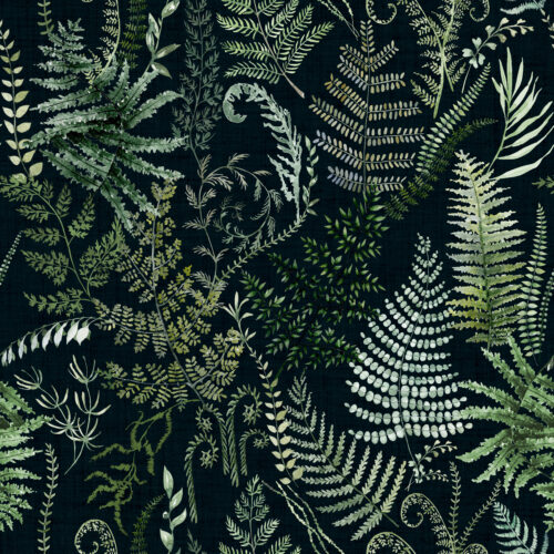 Hip Kid Design - Fern Forest on Black Linen Texture