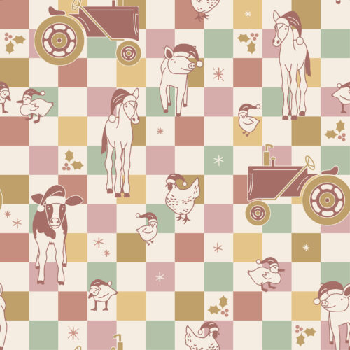 Festive Farm Checker Pink and Gold