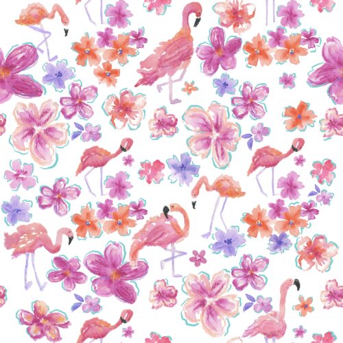 Lindsay Anne - Flamingo Blooms White Turq