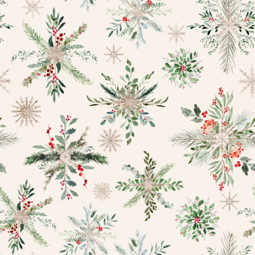 Hip Kid Design - Floral Snowflakes on Off White