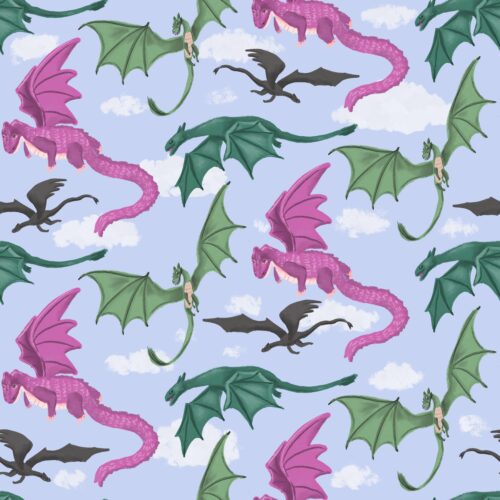 Lindsay Anne - Flying Girly Dragons Purple Sky