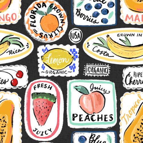 Lindsay Anne - Fruit Labels Blk Textured