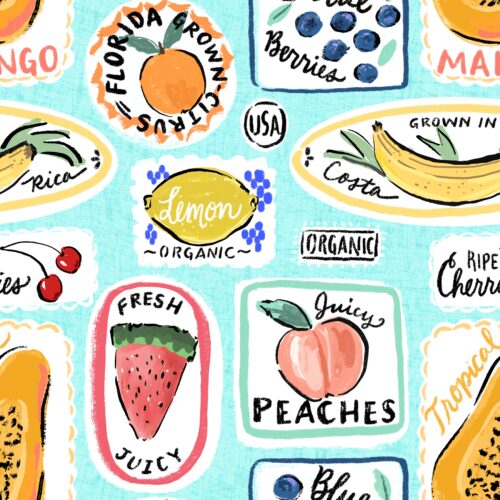 Lindsay Anne - Fruit Labels Bright Aqua