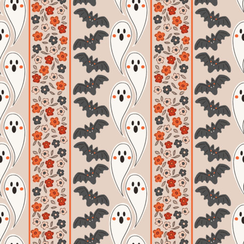 Vivie & Ash - Ghost Bat Floral Stripes Taupe And Rust 01