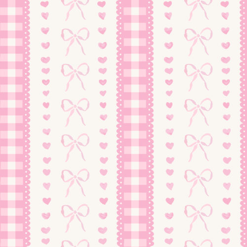 Vivie & Ash - Gingham Bow Heart Stripe Pink And White