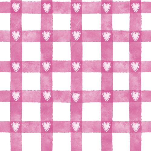 Gingham With Heart White Dark Pink