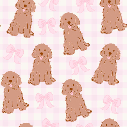 Vivie & Ash - Goldendoodles And Bows Pink Gingham