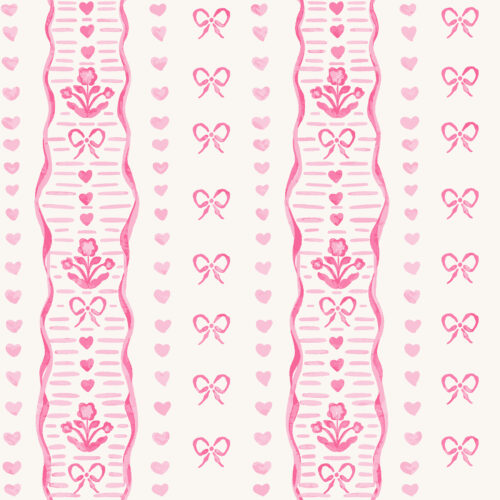 Vivie & Ash - Hashmark Heart Bow Floral Stripe Pink