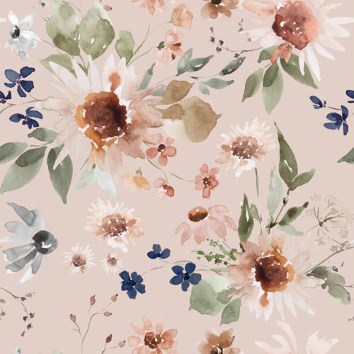 Hip Kid Design - Hazel Sunflower Floral on Pale Blush