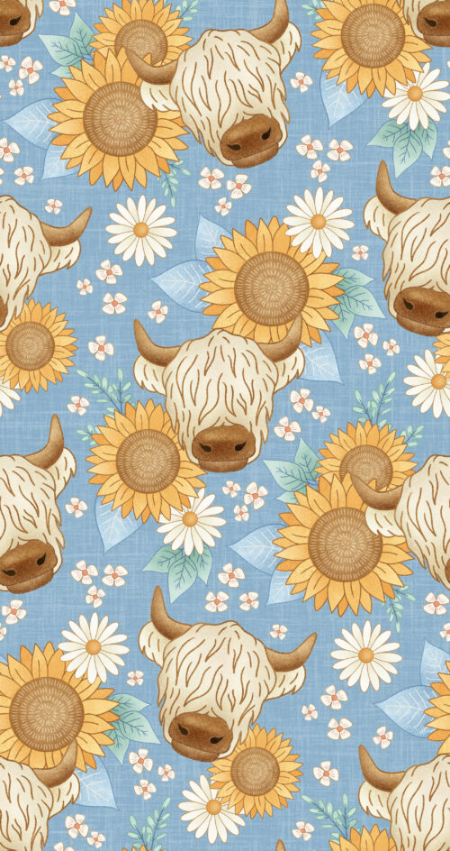 Krystal Winn - Highland Summer Sunflower Cows Blue