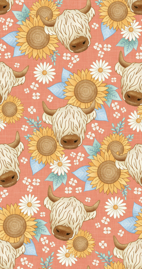Krystal Winn - Highland Summer Sunflower Cows Coral
