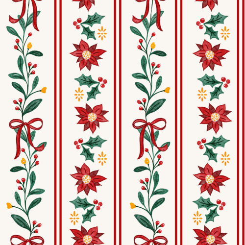 Vivie & Ash - Holly Poinsettia Vertical Stripe White