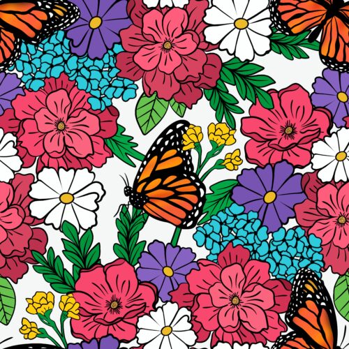 Spring and Summer Floral - Butterfly Garden White