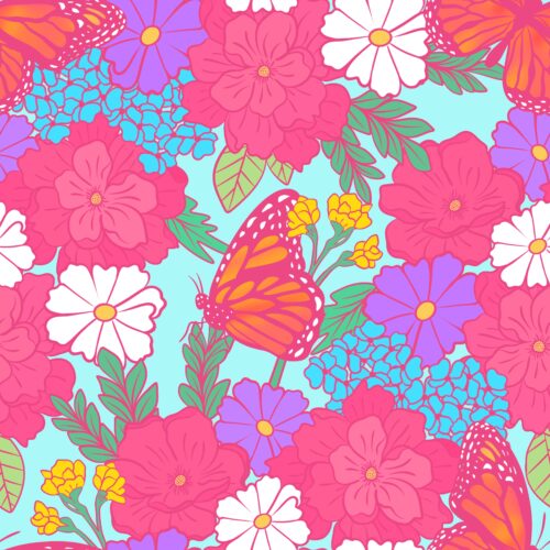 Spring and Summer Floral - Butterfly Garden Aqua