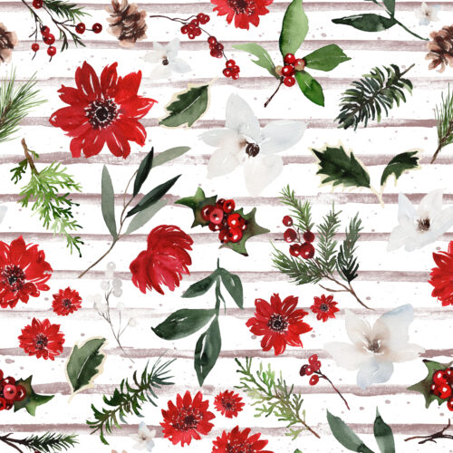 Hip Kid Design - Jolly Christmas Florals on Dusty Blush Stripes