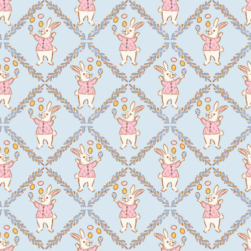 Vivie & Ash - Juggling Easter Bunny Trellis Blue
