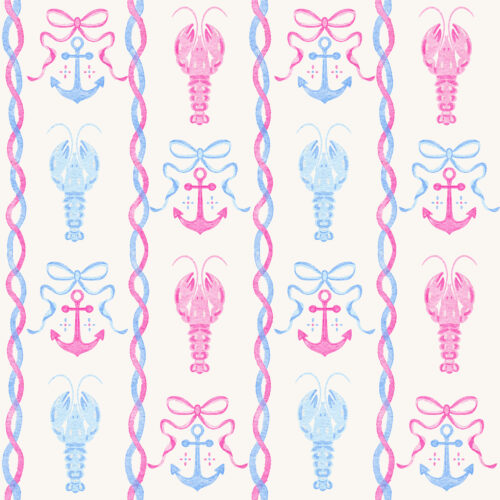 Vivie & Ash - Lobster Anchor Stripe Pink And Blue