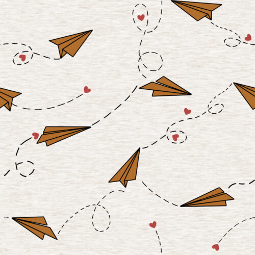 Hip Kid Design - Love Letters Paper Airplanes on Bone Melange Texture