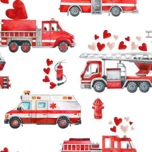 Hip Kid Design - Love to the Rescue: Valentine Fire Trucks and Hearts