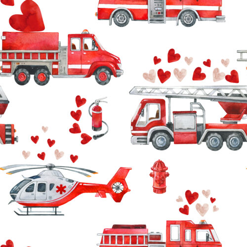 Hip Kid Design - Love to the Rescue Valentines Fire Trucks, Helicopter and Hearts
