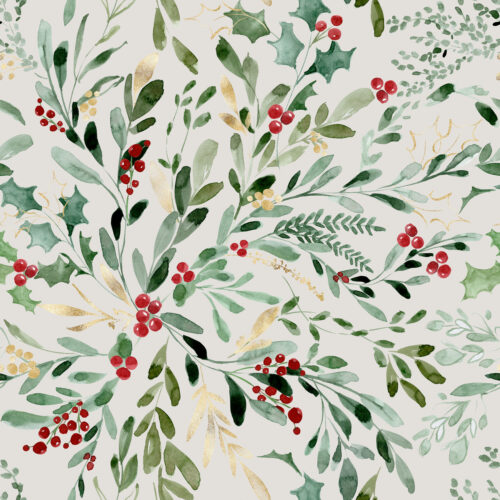 Hip Kid Design - Mistletoe and Holly Christmas Floral on Swirl