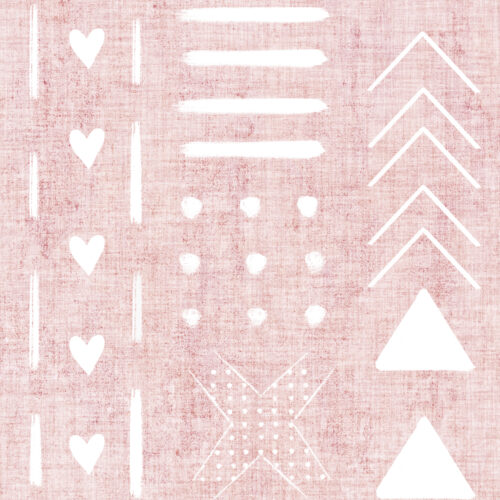 Hip Kid Design - Mud Cloth and Hearts on Blush Washed Linen