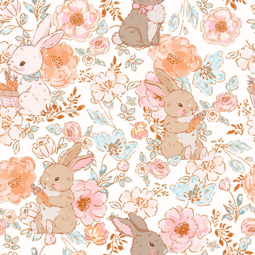 MuseBloom 8x8 Watercolor Boho BlushFlowers Bunnies (2)
