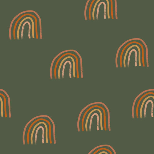 Hip Kid Design - Peachy Rainbows on Olive Green