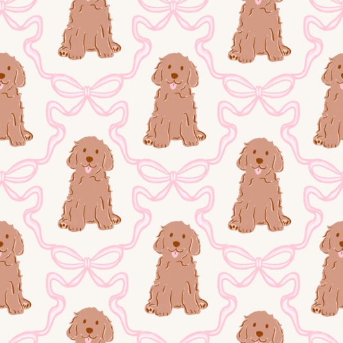 Vivie & Ash - Pink Bow Trellis And Goldendoodles
