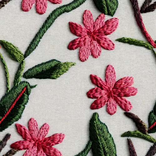 Pink Flowers Embroidery 4x4