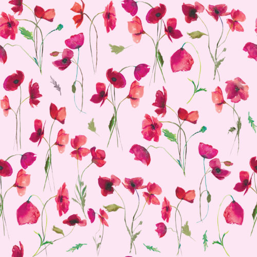 Hip Kid Design - Pink Watercolor Poppies on Wisp Pink