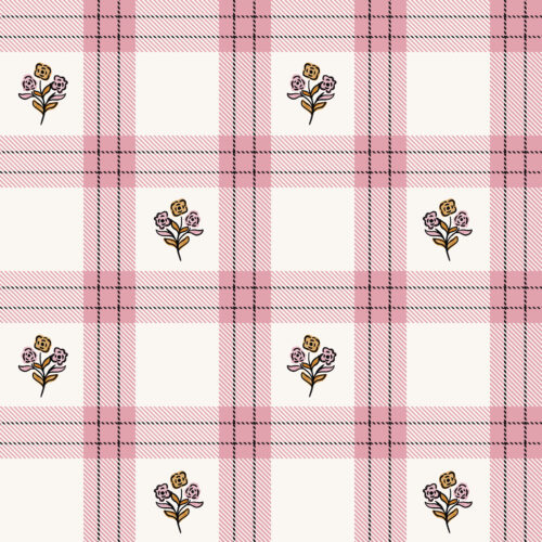 Vivie & Ash - Pink And Black Floral Textured Tartan