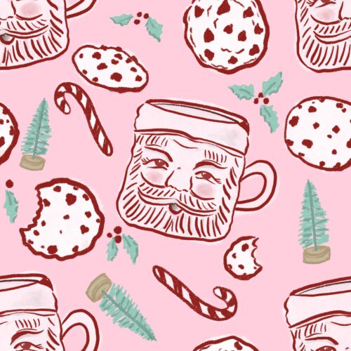 Pink Red And Mint Santa Mug And Cookies