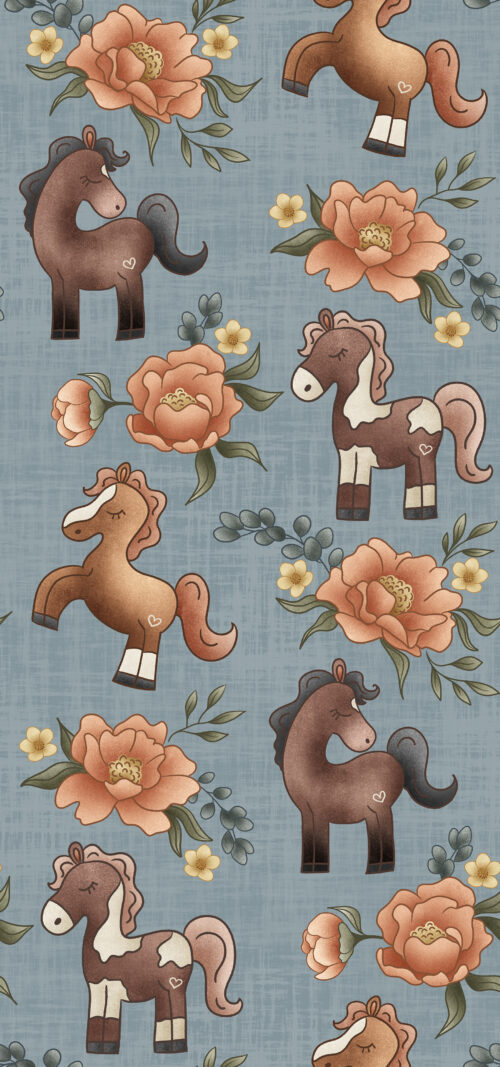 Krystal Winn - Ponies + Peonies Blue Copy