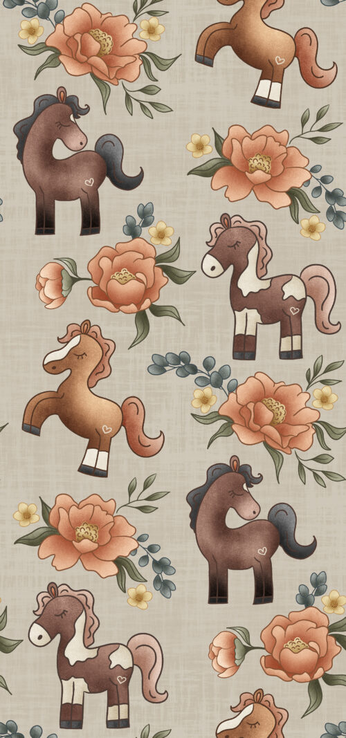 Krystal Winn - Ponies + Peonies Grey Copy