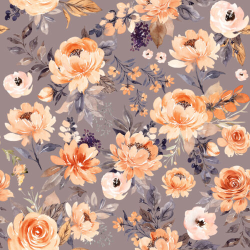 Hip Kid Design - Pretty Peach Flowers on Dusty Gray