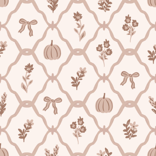 Vivie & Ash - Pumpkin Floral Trellis And Bows Brown