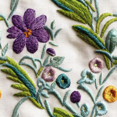 Purple Flowers Embroidery 4x4