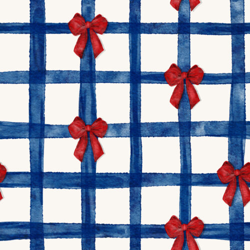 Vivie & Ash - Rwb Bow Watercolor Gingham White