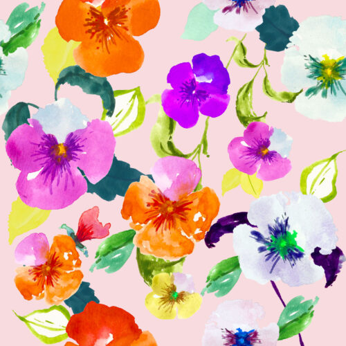 Hip Kid Design - Rainbow Pansies on Peep Pink