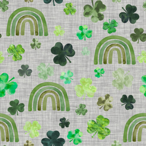 Hip Kid Design - Rainbows and Shamrocks on Gray Linen